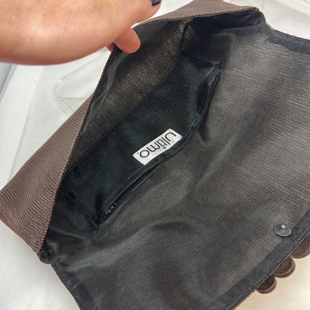Ultimo Brown Silk Crepe Large Clutch Bag